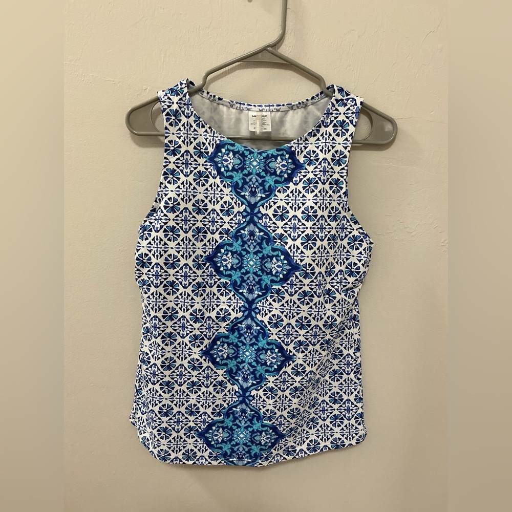Lands' End Deep Sea Medallion High Neck Swim TANKINI  Top Size 10DD
